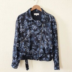 Fleur du Mal Floral Print Silk Bomber Jacket S
